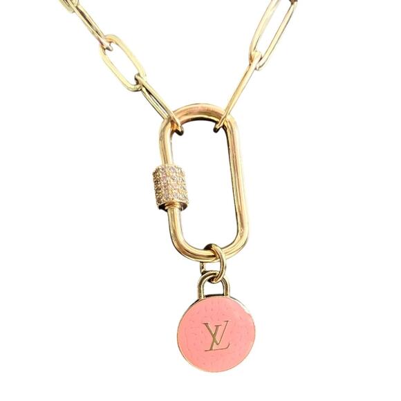 Louis Vuitton Baby Pink Gold Charm with Paper Clip Carabiner Necklace (LVXX035) - Picture 1 of 4